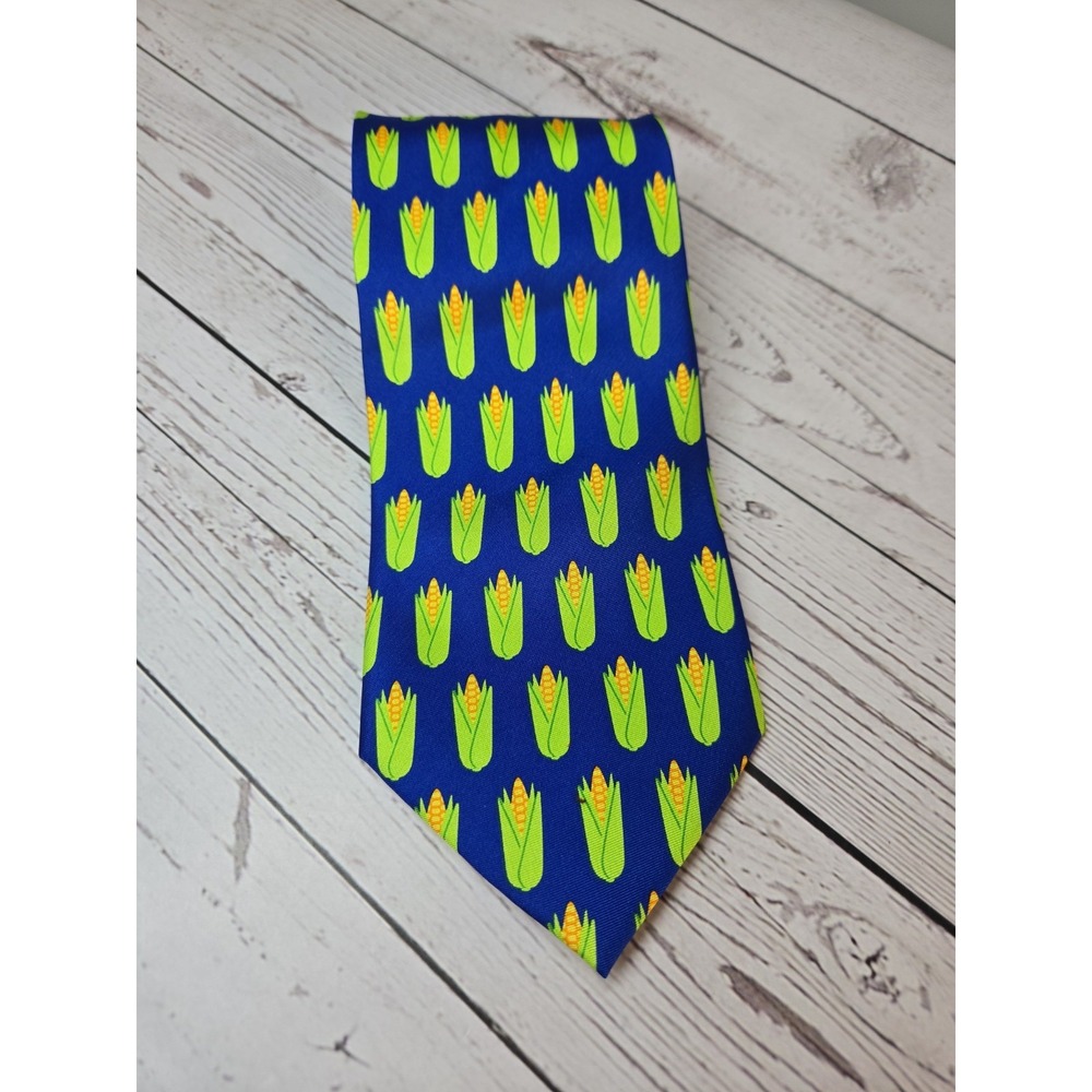 Corn on the Cob Tie 100% Silk Indiana Corn Council Blue - 58"